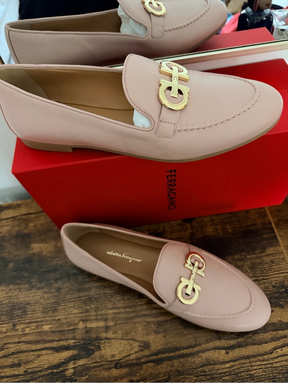 Salvatore Ferragamo Blush Pink Leather Gancini Loafers